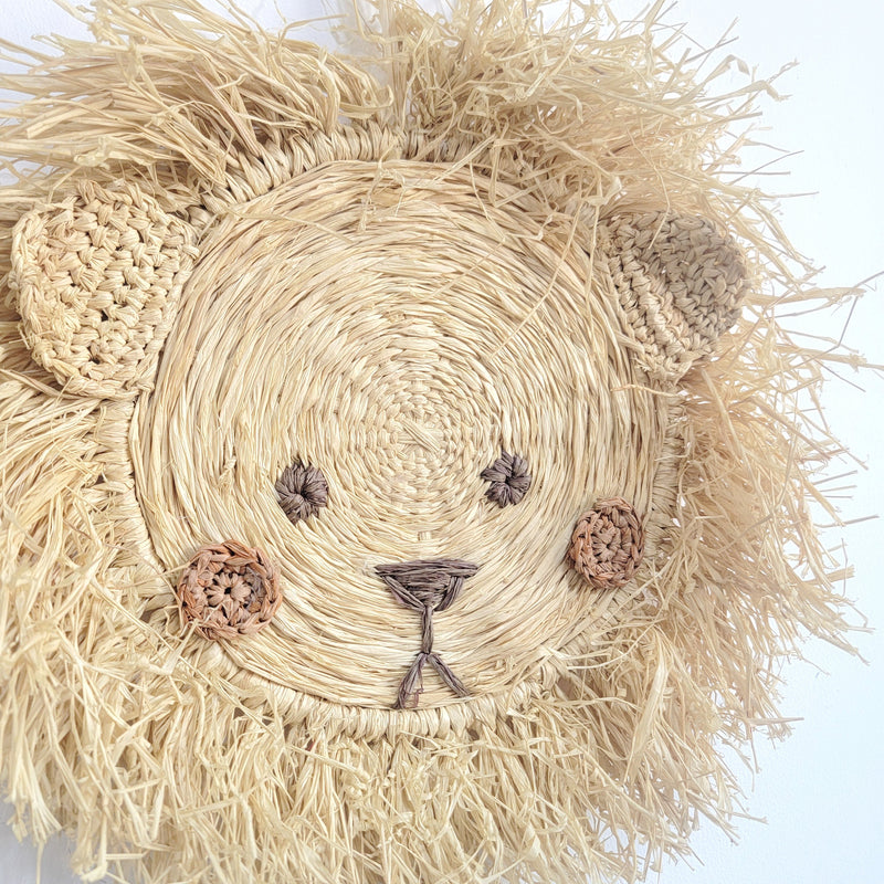 Handwoven Straw Lion Wall Decor - Unique Boho Home Accent for Nursery & Kids’ Room | Handcrafted Animal Wall Art
