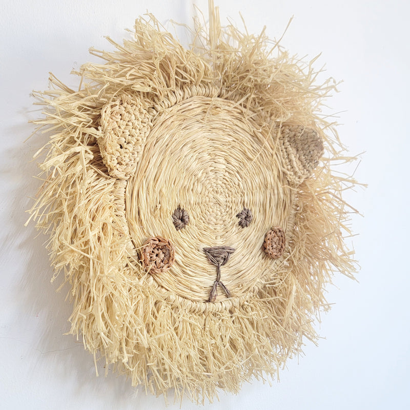 Handwoven Straw Lion Wall Decor - Unique Boho Home Accent for Nursery & Kids’ Room | Handcrafted Animal Wall Art