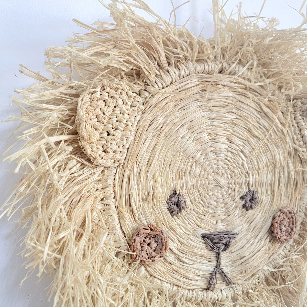 Handwoven Straw Lion Wall Decor - Unique Boho Home Accent for Nursery & Kids’ Room | Handcrafted Animal Wall Art
