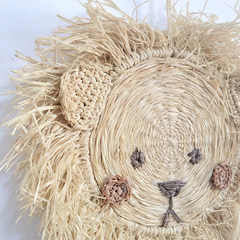 Handwoven Straw Lion Wall Decor - Unique Boho Home Accent for Nursery & Kids’ Room | Handcrafted Animal Wall Art