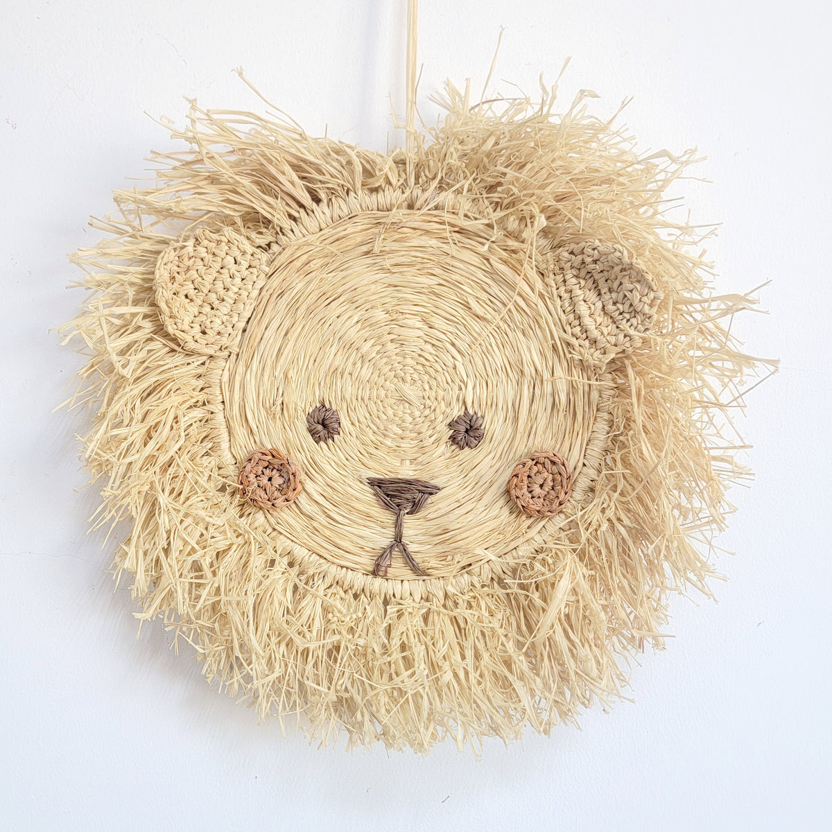 Handwoven Straw Lion Wall Decor - Unique Boho Home Accent for Nursery & Kids’ Room | Handcrafted Animal Wall Art