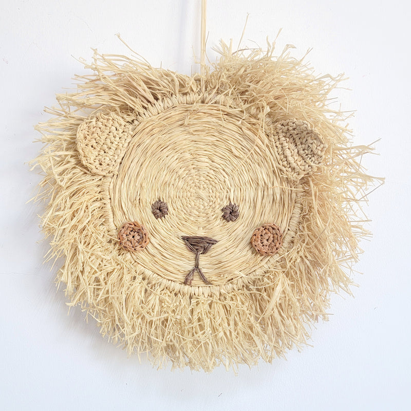 Handwoven Straw Lion Wall Decor - Unique Boho Home Accent for Nursery & Kids’ Room | Handcrafted Animal Wall Art