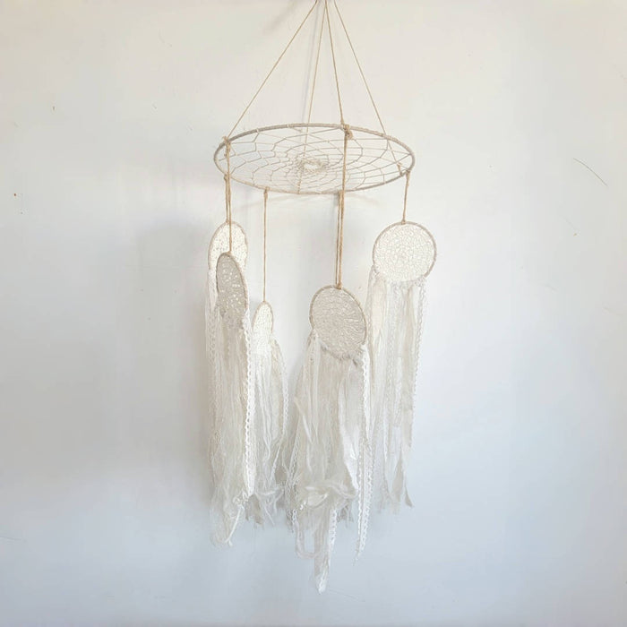 FREE SHIPPING BIG DREAMCATCHER MOBILE DREAMCATCHER WITH FABRIC AND LACE TASSELS