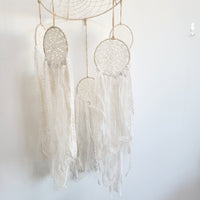 FREE SHIPPING BIG DREAMCATCHER MOBILE DREAMCATCHER WITH FABRIC AND LACE TASSELS