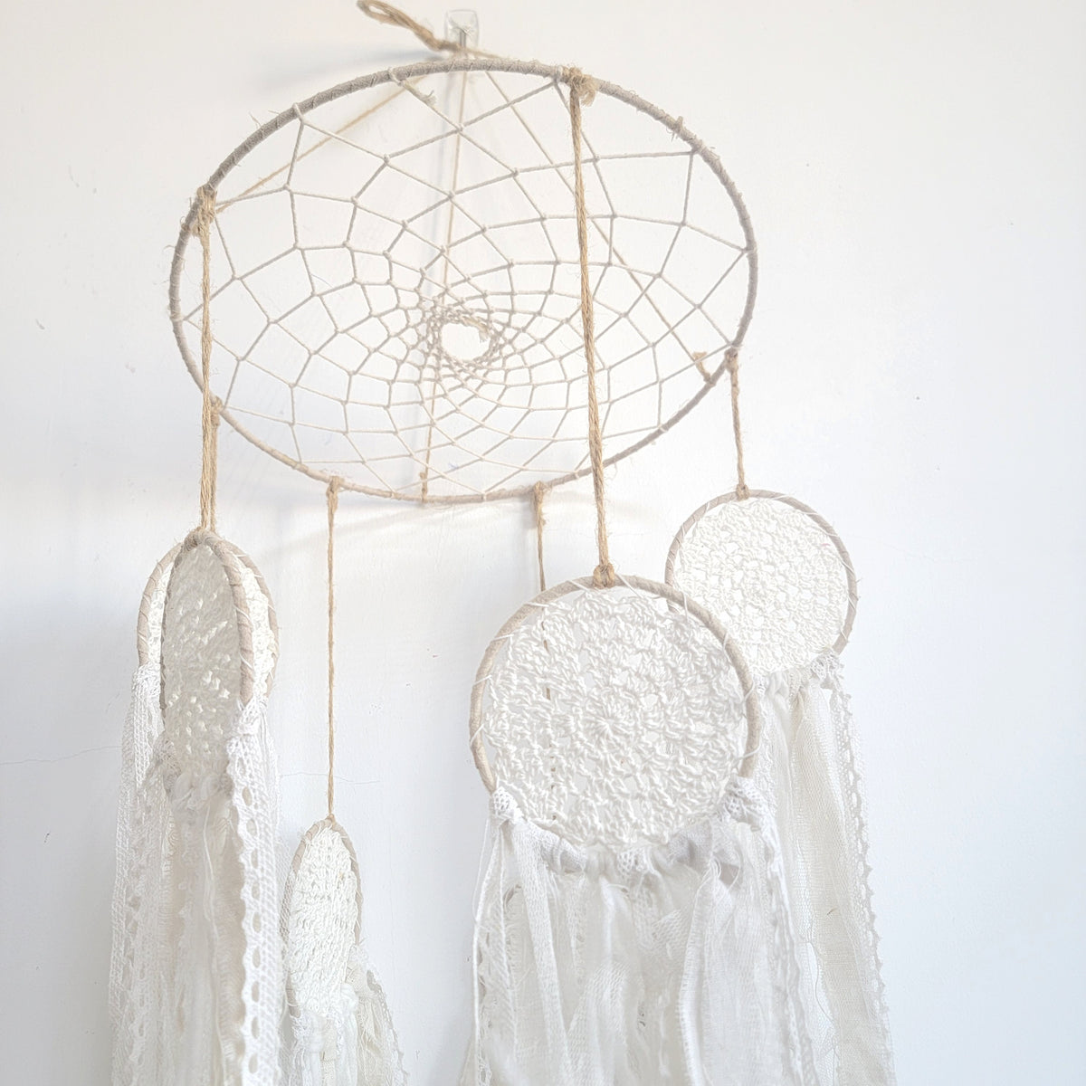FREE SHIPPING BIG DREAMCATCHER MOBILE DREAMCATCHER WITH FABRIC AND LACE TASSELS
