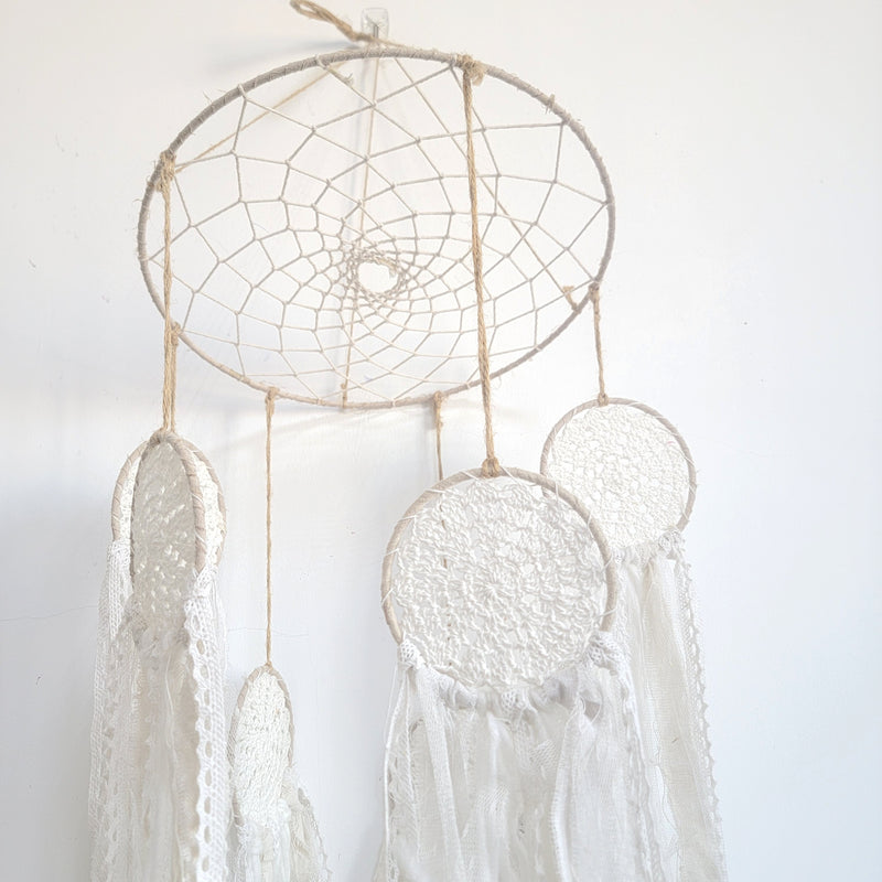 FREE SHIPPING BIG DREAMCATCHER MOBILE DREAMCATCHER WITH FABRIC AND LACE TASSELS