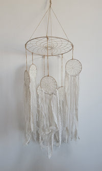 FREE SHIPPING BIG DREAMCATCHER MOBILE DREAMCATCHER WITH FABRIC AND LACE TASSELS