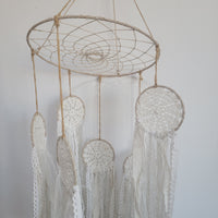 FREE SHIPPING BIG DREAMCATCHER MOBILE DREAMCATCHER WITH FABRIC AND LACE TASSELS