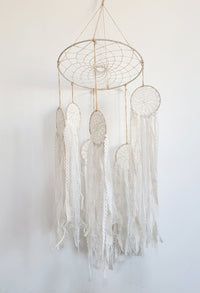 FREE SHIPPING BIG DREAMCATCHER MOBILE DREAMCATCHER WITH FABRIC AND LACE TASSELS