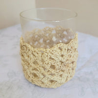 Handmade Natural Raffia Crochet Glass Candle Holder - Boho Coastal Votive for Home Decor