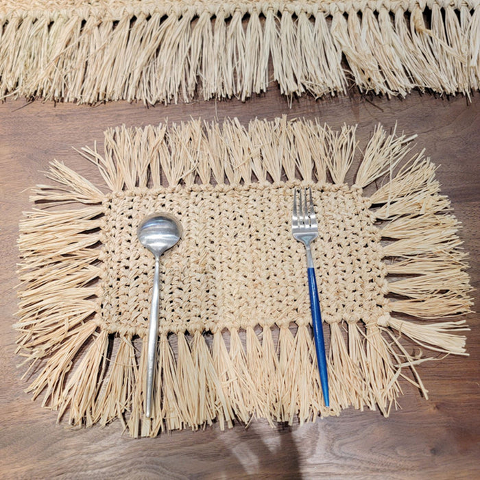 4PCS/SET natural fiber placemat rectangular shape with tassels BOHO style  CROCHET COASTER 48X34cm