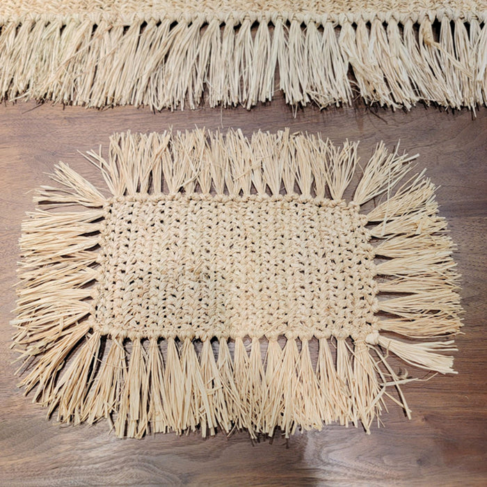 4PCS/SET natural fiber placemat rectangular shape with tassels BOHO style  CROCHET COASTER 48X34cm