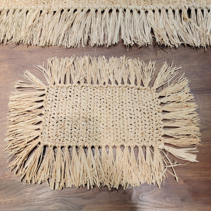 4PCS/SET natural fiber placemat rectangular shape with tassels BOHO style  CROCHET COASTER 48X34cm