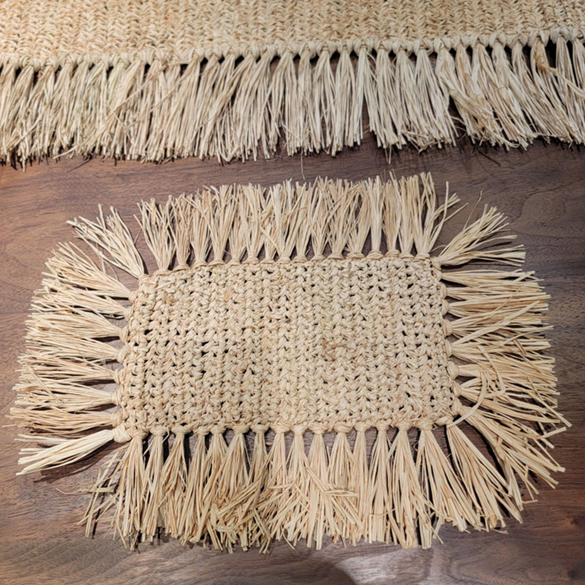4PCS/SET natural fiber placemat rectangular shape with tassels BOHO style  CROCHET COASTER 48X34cm