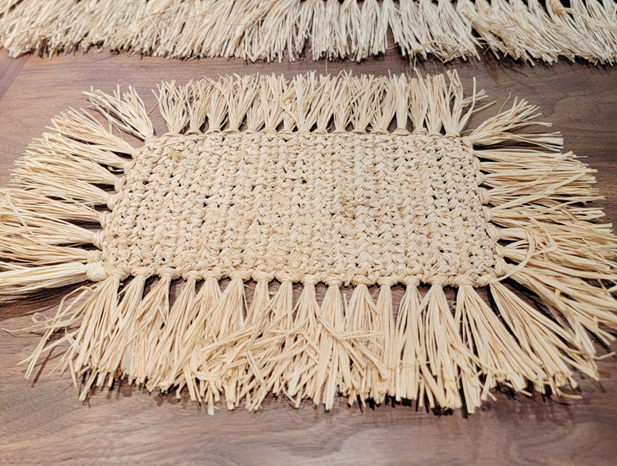 4PCS/SET natural fiber placemat rectangular shape with tassels BOHO style  CROCHET COASTER 48X34cm
