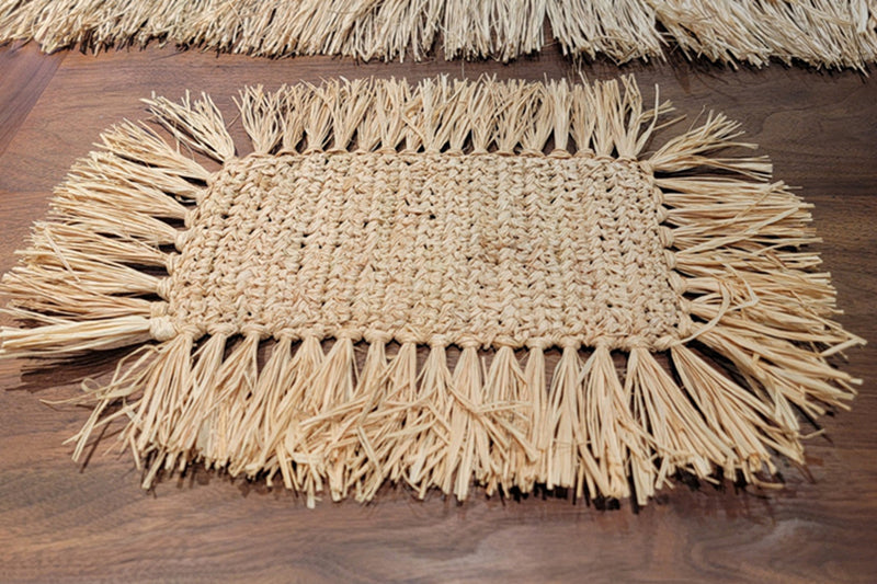 4PCS/SET natural fiber placemat rectangular shape with tassels BOHO style  CROCHET COASTER 48X34cm