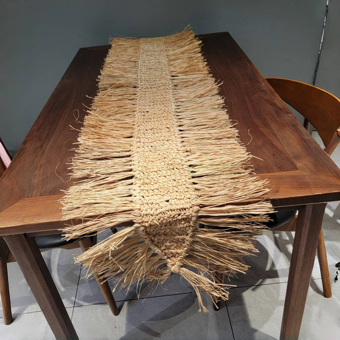 raffia table banner raffia placemat  CROCHET COASTER with tassels natural fiber