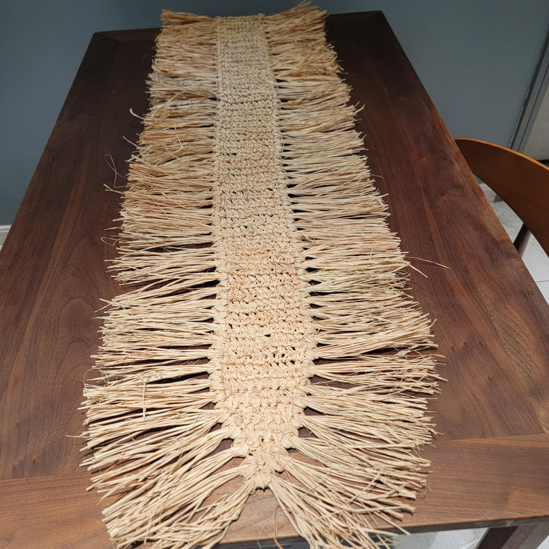raffia table banner raffia placemat  CROCHET COASTER with tassels natural fiber