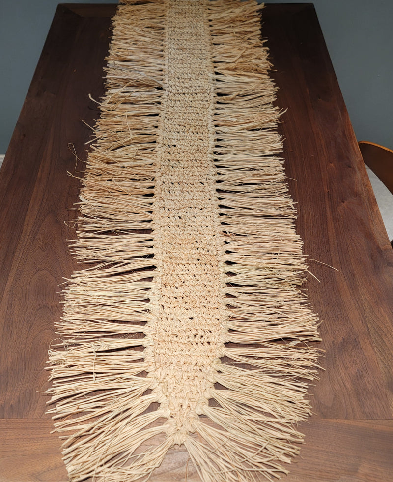 raffia table banner raffia placemat  CROCHET COASTER with tassels natural fiber