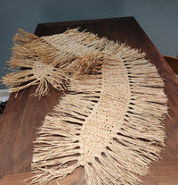 raffia table banner raffia placemat  CROCHET COASTER with tassels natural fiber