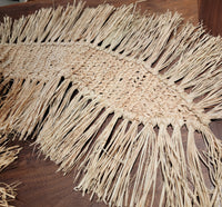raffia table banner raffia placemat  CROCHET COASTER with tassels natural fiber