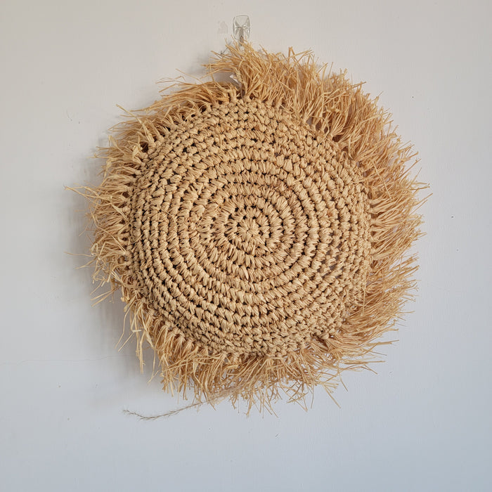 homd decor handweaving crcoeht outdoor RAFFIA CUSHION Natural Fiber weaving Pillow with tassels, D48CM