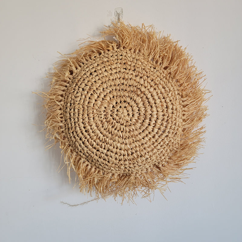 homd decor handweaving crcoeht outdoor RAFFIA CUSHION Natural Fiber weaving Pillow with tassels, D48CM