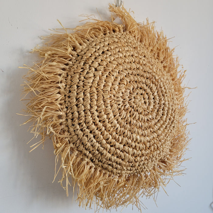 homd decor handweaving crcoeht outdoor RAFFIA CUSHION Natural Fiber weaving Pillow with tassels, D48CM