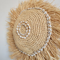 Natural Raffia Shell Wall Decor | Boho Round Wall Art with Cowrie Shells & Fringe for Coastal Homes