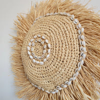 Natural Raffia Shell Wall Decor | Boho Round Wall Art with Cowrie Shells & Fringe for Coastal Homes