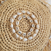 Natural Raffia Shell Wall Decor | Boho Round Wall Art with Cowrie Shells & Fringe for Coastal Homes