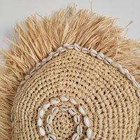 Natural Raffia Shell Wall Decor | Boho Round Wall Art with Cowrie Shells & Fringe for Coastal Homes