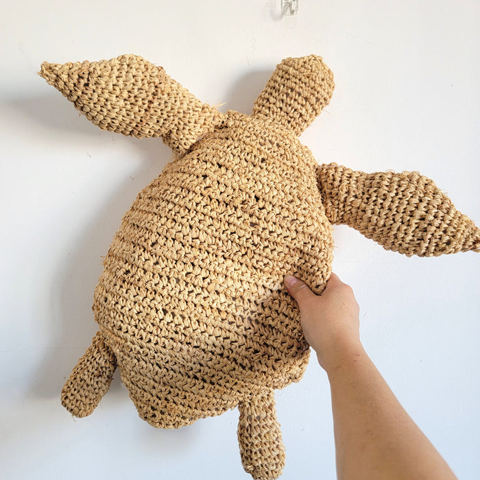 home decor cushion handweaving, crochet decoration RAFFIA natural fiber CUSHION weaving Pillow   turtles shape