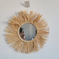 Handmade Raffia Decoration Mirror - Natural Fiber Wall Decorations Weaving Art Home Decor
