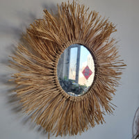 Handmade Raffia Decoration Mirror - Natural Fiber Wall Decorations Weaving Art Home Decor