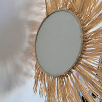 Handmade Raffia Decoration Mirror - Natural Fiber Wall Decorations Weaving Art Home Decor