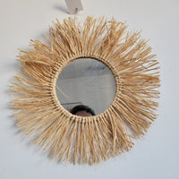 Handmade Raffia Decoration Mirror - Natural Fiber Wall Decorations Weaving Art Home Decor