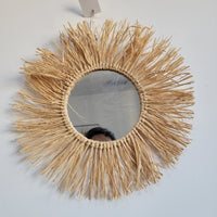 Handmade Raffia Decoration Mirror - Natural Fiber Wall Decorations Weaving Art Home Decor