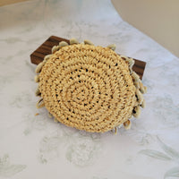 HANDWEAVING AND SHELLS with  CANDLE HOLDER WITH GRASS candle cup RAFFIA CROCHET
