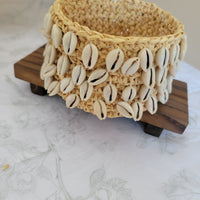 HANDWEAVING AND SHELLS with  CANDLE HOLDER WITH GRASS candle cup RAFFIA CROCHET