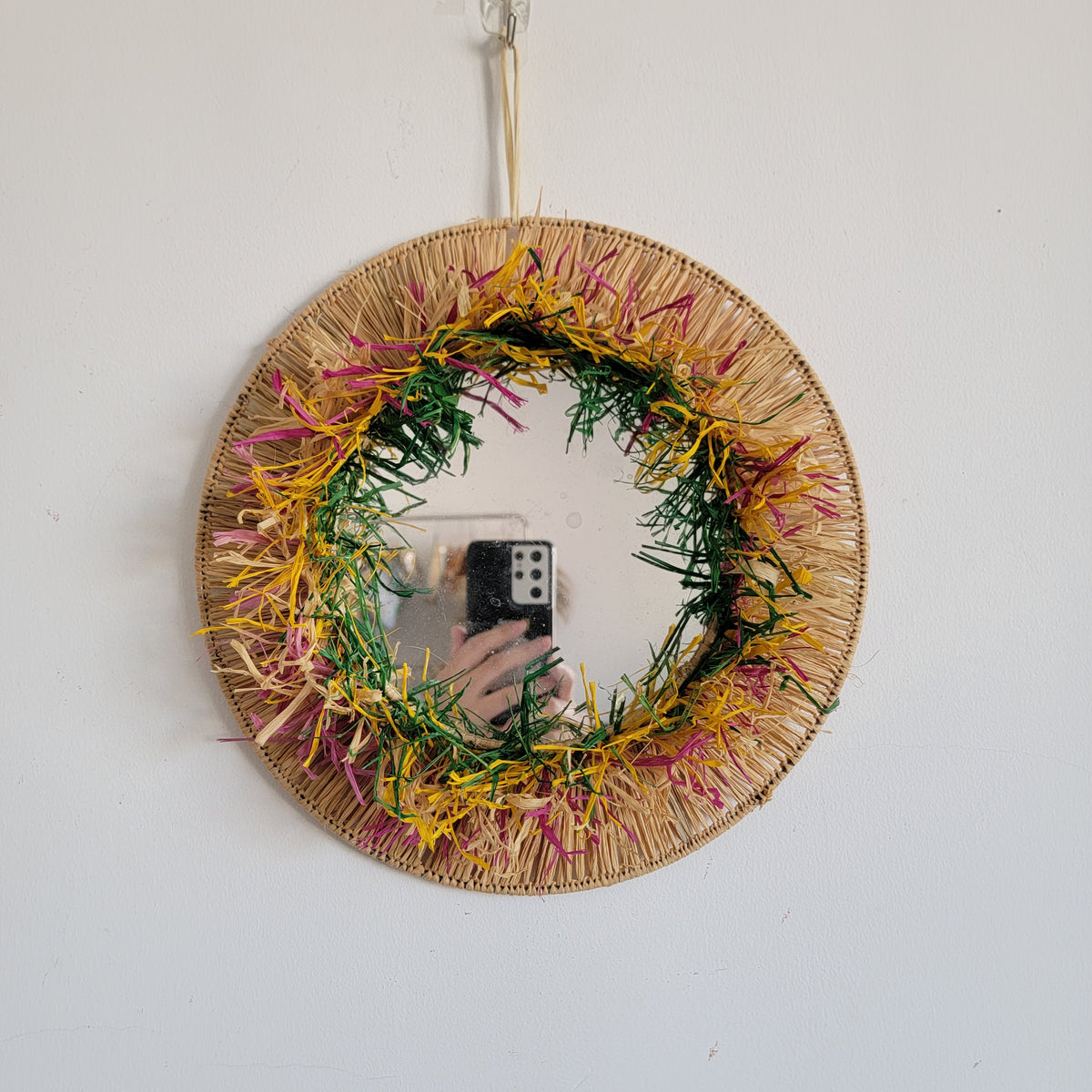FREE SHIPPING stereoscopic round COLOURFUL  RAFFIA DECORATIVE MIRROR HANDMADE