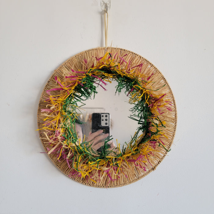FREE SHIPPING stereoscopic round COLOURFUL  RAFFIA DECORATIVE MIRROR HANDMADE