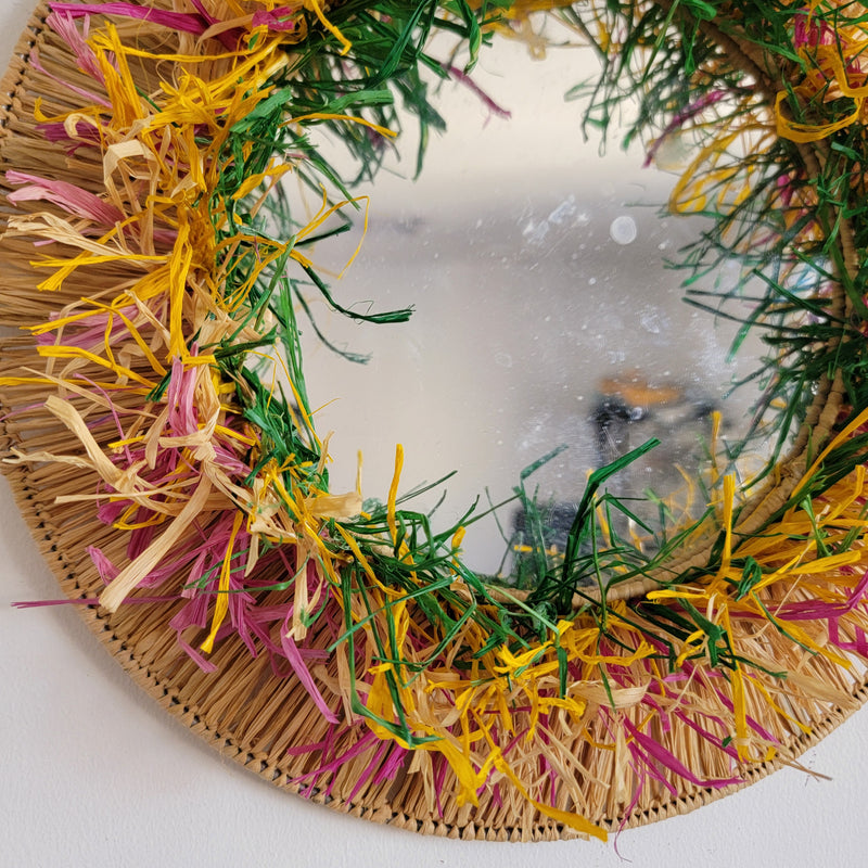 FREE SHIPPING stereoscopic round COLOURFUL  RAFFIA DECORATIVE MIRROR HANDMADE