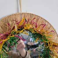 FREE SHIPPING stereoscopic round COLOURFUL  RAFFIA DECORATIVE MIRROR HANDMADE