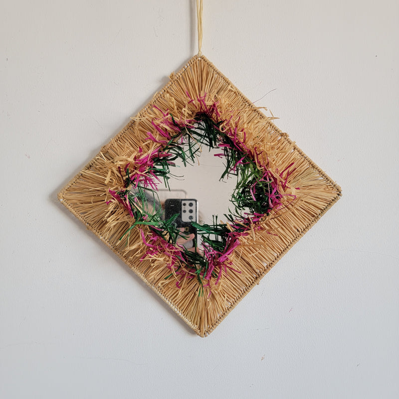 FREE SHIPPING stereoscopic COLOURFUL  RAFFIA DECORATIVE MIRROR HANDMADE