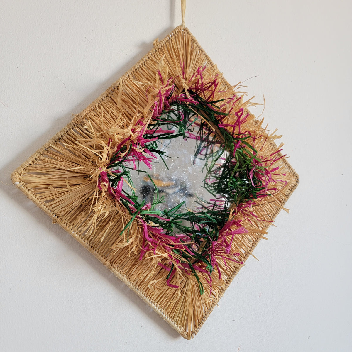 stereoscopic round COLOURFUL  RAFFIA DECORATIVE MIRROR HANDMADE