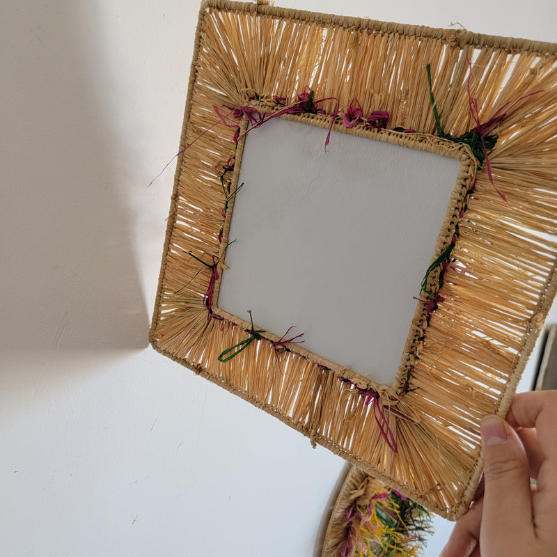 stereoscopic round COLOURFUL  RAFFIA DECORATIVE MIRROR HANDMADE