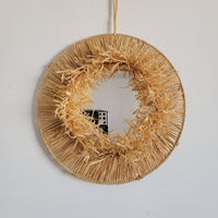 FREE SHIPPING stereoscopic natural RAFFIA DECORATIVE MIRROR HANDMADE
