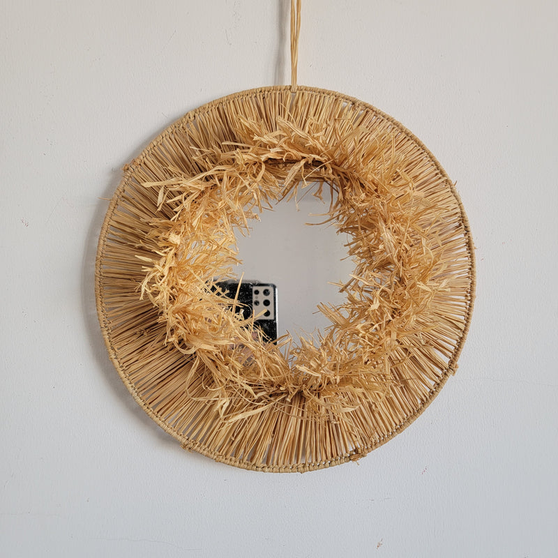 FREE SHIPPING stereoscopic natural RAFFIA DECORATIVE MIRROR HANDMADE