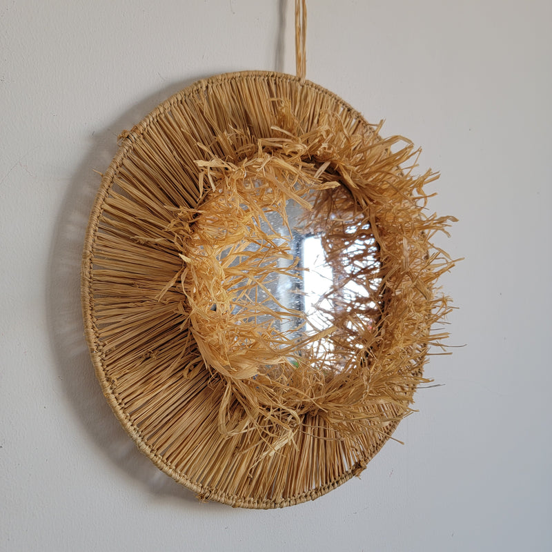 FREE SHIPPING stereoscopic natural RAFFIA DECORATIVE MIRROR HANDMADE